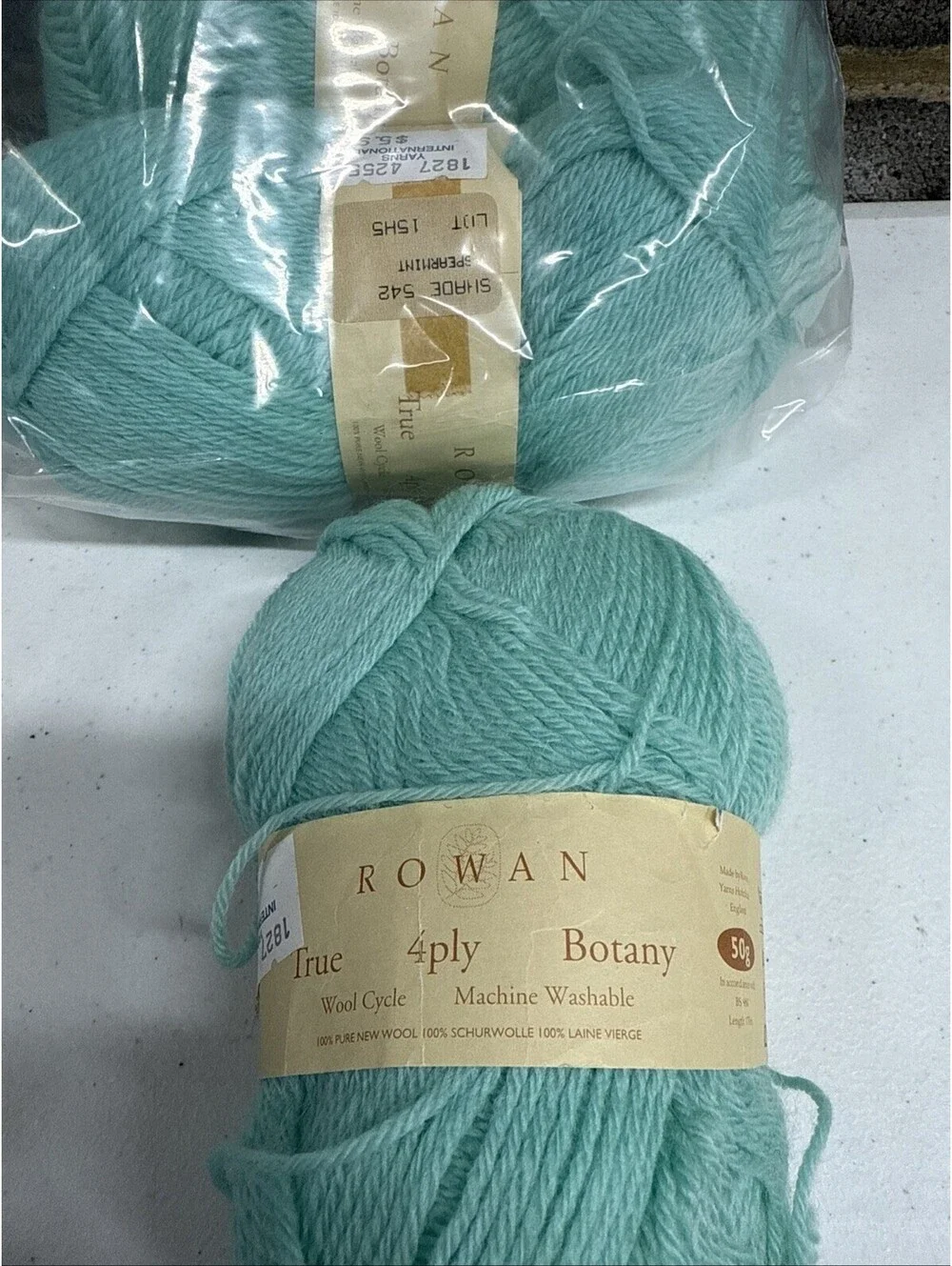 Rowan True 4-Ply Botany New Wool Yarn Shade Spearmint 3 Skein Lot